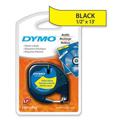 Letratag Plastic Label Tape Cassette, 1/2" X 13ft, Yellow