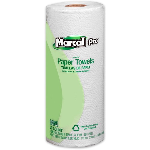 100(percent) Premium Recycled Perforated Towels, 11 X 9, White, 70/roll, 15 Rolls/carton