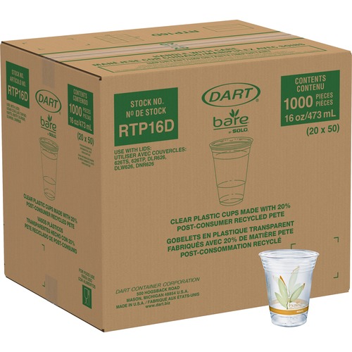 Bare Eco-Forward Rpet Cold Cups, 16-18 Oz, Clear, 50/pack, 1000/carton
