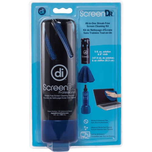 Screen Cleaner w/Cloth, Streak-free, 5 oz, Black/Blue