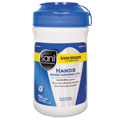 HANDS INSTANT SANITIZING WIPES, 6 X 5, WHITE, 150/CANISTER