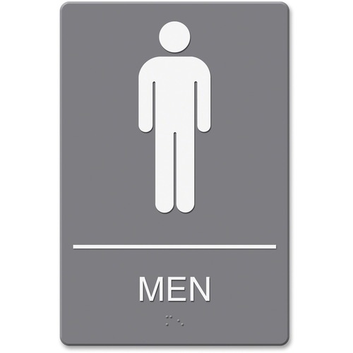 Ada Sign, Men Restroom Symbol W/tactile Graphic, Molded Plastic, 6 X 9, Gray