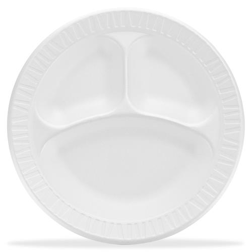Concorde Foam Plate, 3-Comp, 9" Dia, White, 125/pack, 4 Packs/carton