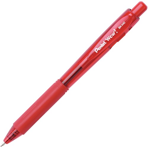 WOW! RETRACTABLE BALLPOINT PEN, MEDIUM 1 MM, RED INK/BARREL, DOZEN