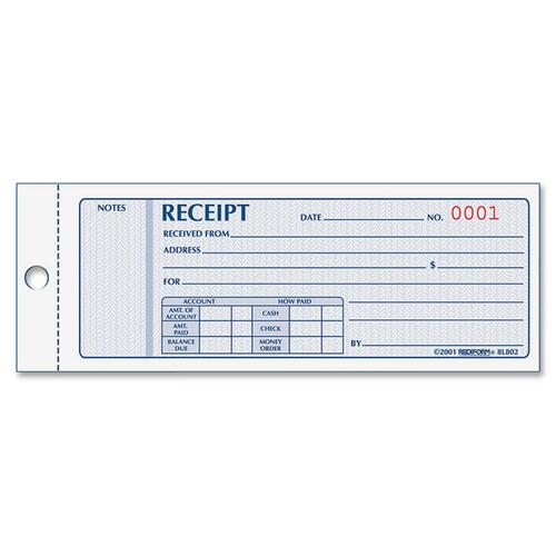 Receipt Book, 7 X 2 3/4, Carbonless Duplicate, 100 Sets/book