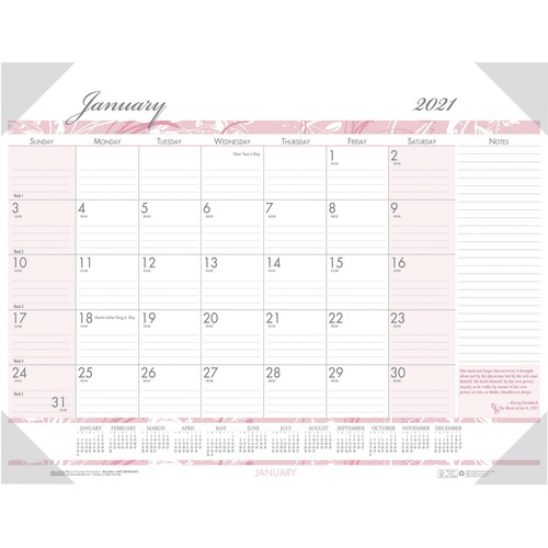 RECYCLED BREAST CANCER AWARENESS MONTHLY DESK PAD CALENDAR, 18 1/2 X 13, 2019