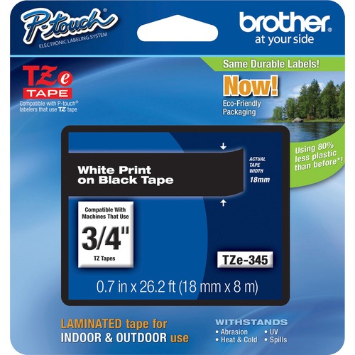 Tze Standard Adhesive Laminated Labeling Tape, 3/4"w, White On Black