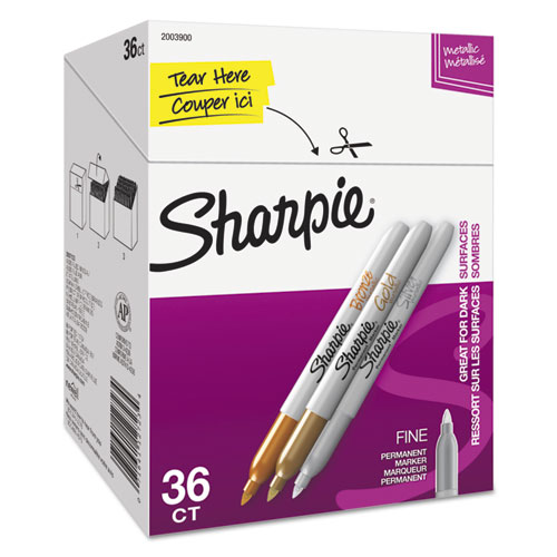 Metallic Permanent Markers - Office Pack, Fine, Gold/silver/bronze, 36/pk