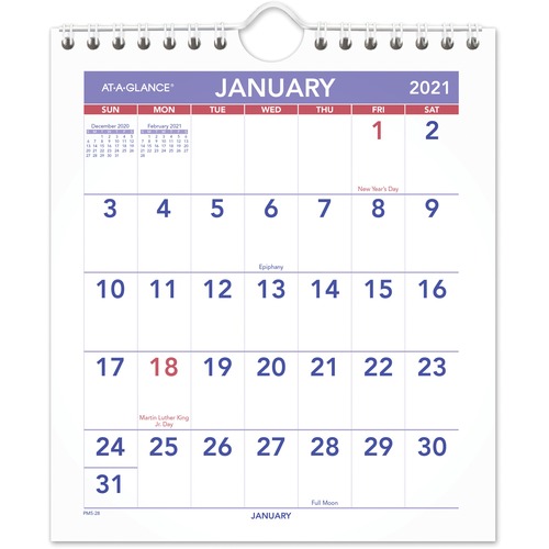 MINI MONTHLY WALL CALENDAR, 6 1/2 X 7 1/2, WHITE, 2019