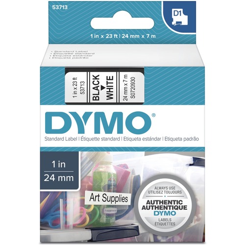D1 High-Performance Polyester Removable Label Tape, 1" X 23 Ft, Black On White