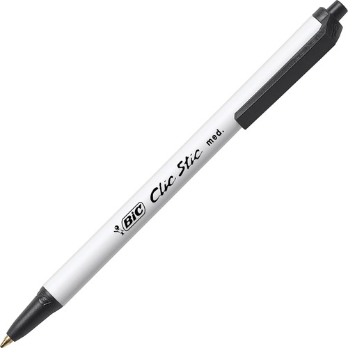 CLIC STIC RETRACTABLE BALLPOINT PEN, MEDIUM 1.2 MM, BLACK INK, WHITE BARREL, 60/PACK