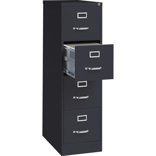 4-Drawer Vertical File, w/ Lock, 15"x25"x52", Black