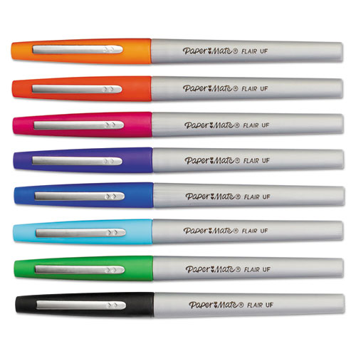 Flair Porous Point Stick Liquid Pen, Assorted Ink, Ultra Fine, 8/st