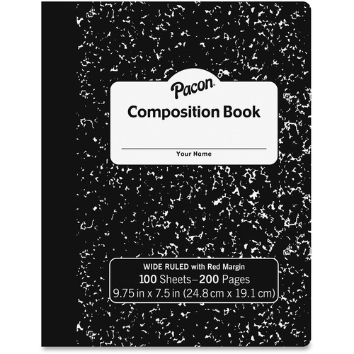 Composition Book,9-3/4"x7-1/2",3/8" Rld,100Shts,BK/Marble