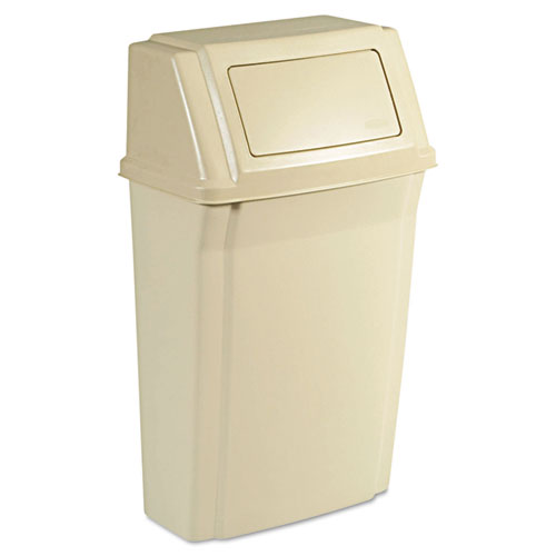 Slim Jim Wall-Mounted Container, Rectangular, Plastic, 15gal, Beige