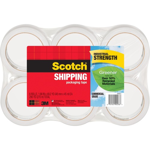 Greener Commercial Grade Packaging Tape, 1.88" X 49.2 Yd, 3" Core, 6/pack, Clear