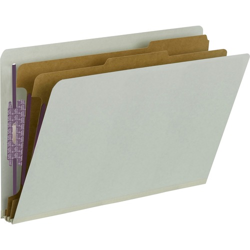 Pressboard End Tab Classification Folder, Legal, Six-Section, Gray/green, 10/box