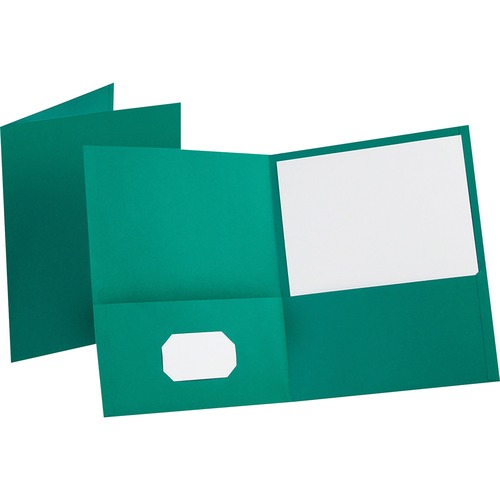 Twin-Pocket Folder, Embossed Leather Grain Paper, Teal, 25/box