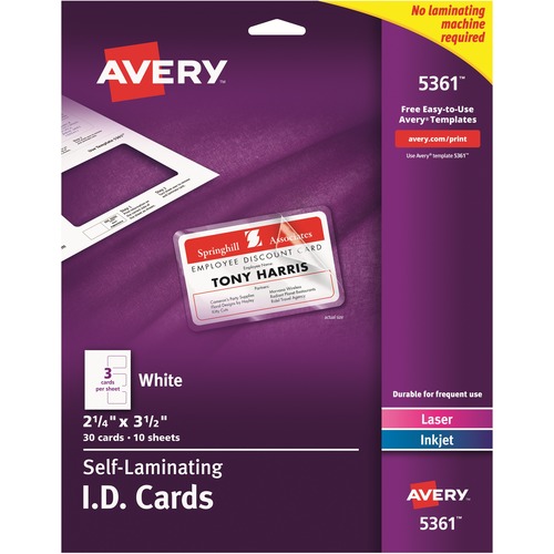 Laminated Laser/inkjet Id Cards, 2 1/4 X 3 1/2, White, 30/box