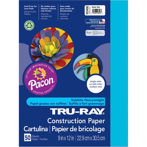 Construction Paper, 76lb, 9"x12", 50/PK, Atomic Blue
