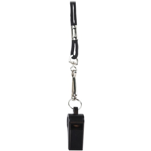 Sports Whistle With Black Nylon Lanyard, Plastic, Black