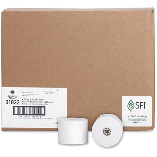 Business Source  Paper Roll, Single Ply, Bond, 2-1/4"x165', 100RL/CT, WE