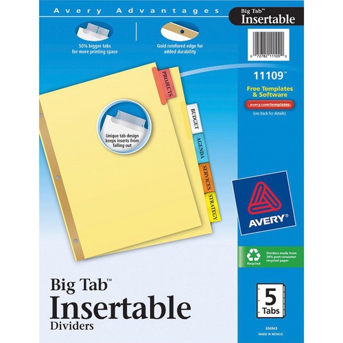Insertable Big Tab Dividers, 5-Tab, Letter