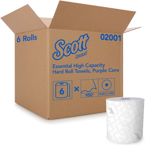Hard Roll Towels, White, 8" X 950 Ft, 6 Rolls/carton