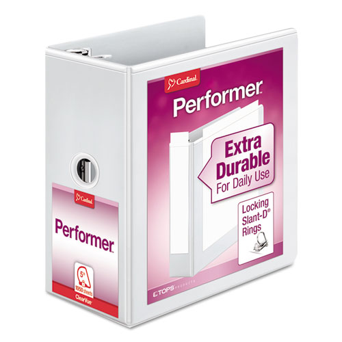 Performer Clearvue Slant-D Ring Binder, 5" Cap, 11 X 8 1/2, White