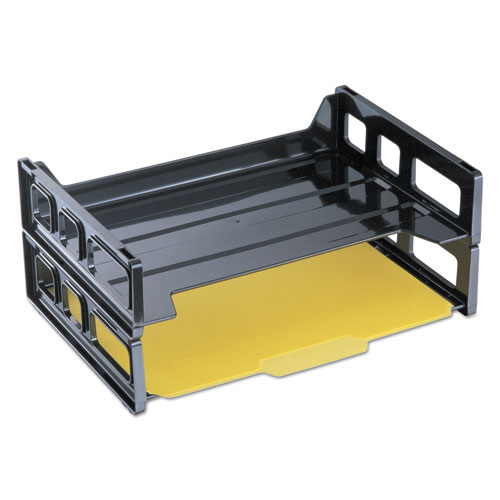 Side Load Letter Desk Tray, Two Tier, Plastic, Black