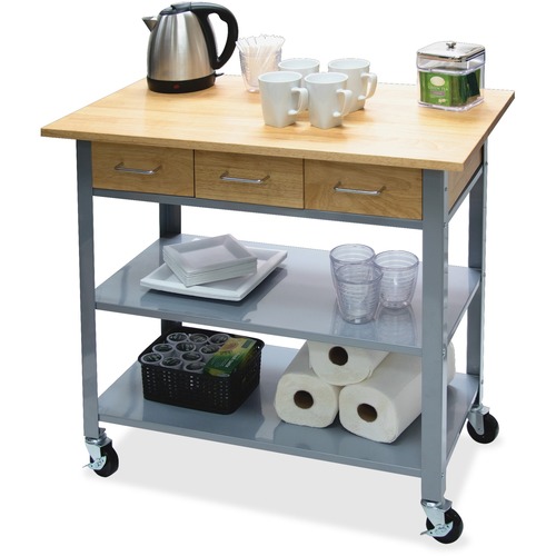 COUNTERTOP SERVING CART, 34 1/2" X 19 3/4" X 34 1/4", SILVER/BROWN