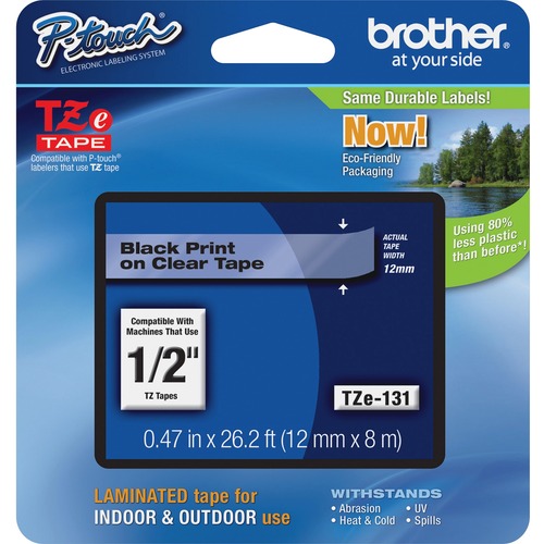 Tze Standard Adhesive Laminated Labeling Tape, 1/2"w, Black On Clear