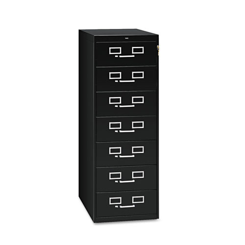 Seven-Drawer Multimedia Cabinet For 5 X 8 Cards, 19-1/8w X 52h, Black